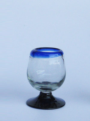 Colored Rim Glassware / Cobalt Blue Rim 2.5 oz Tequila Sippers (set of 6) / Sip your favourite tequila with these iconic cobalt blue rim sipping glasses. You may also serve lemon juice or other chasers.